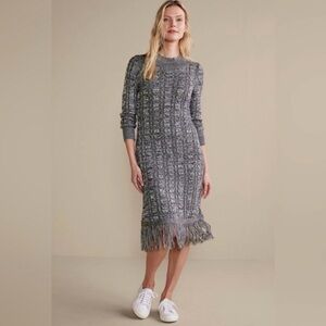 NWT Soft Surroundings Neve Grey Fringe Knit Sweater Dress Size XL